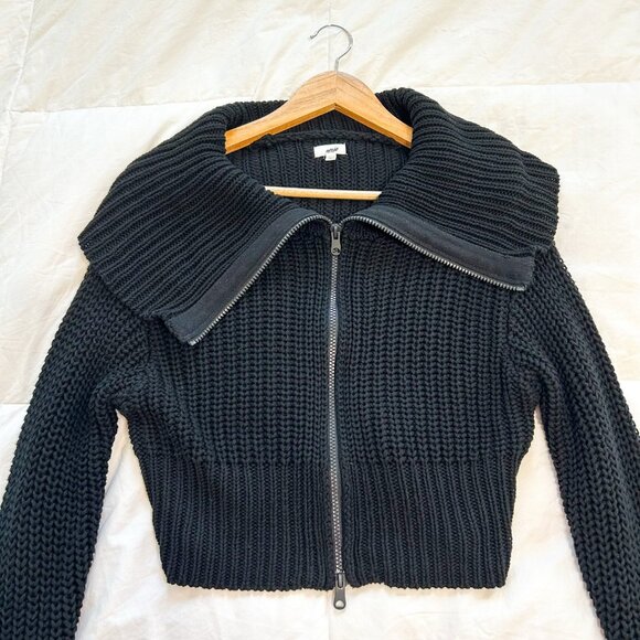 NWOT Aerie Black Double Zip Cardigan Sweater Chunky Knit Size XS 100% Cotton - Picture 4 of 8